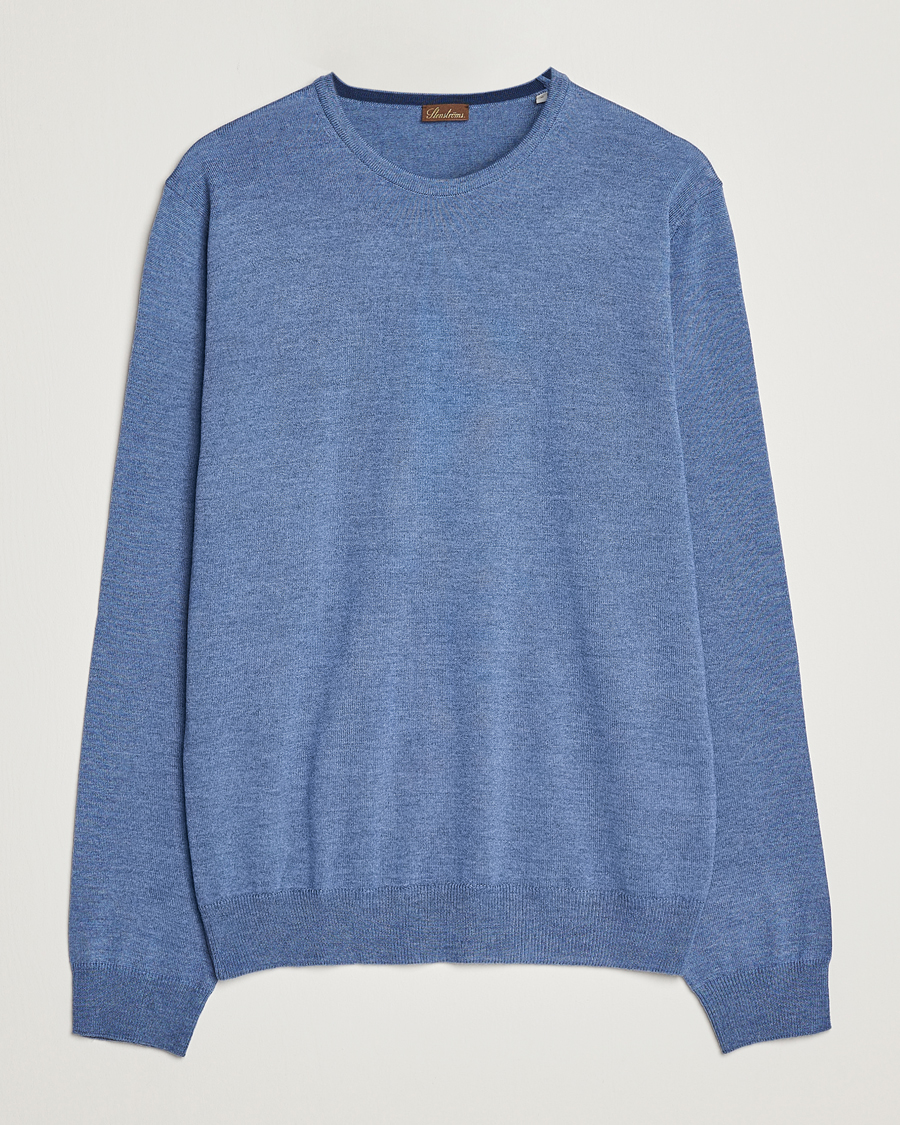 Herr | Tröjor | Stenströms | Merino Patch Crew Neck Light Blue/Blue