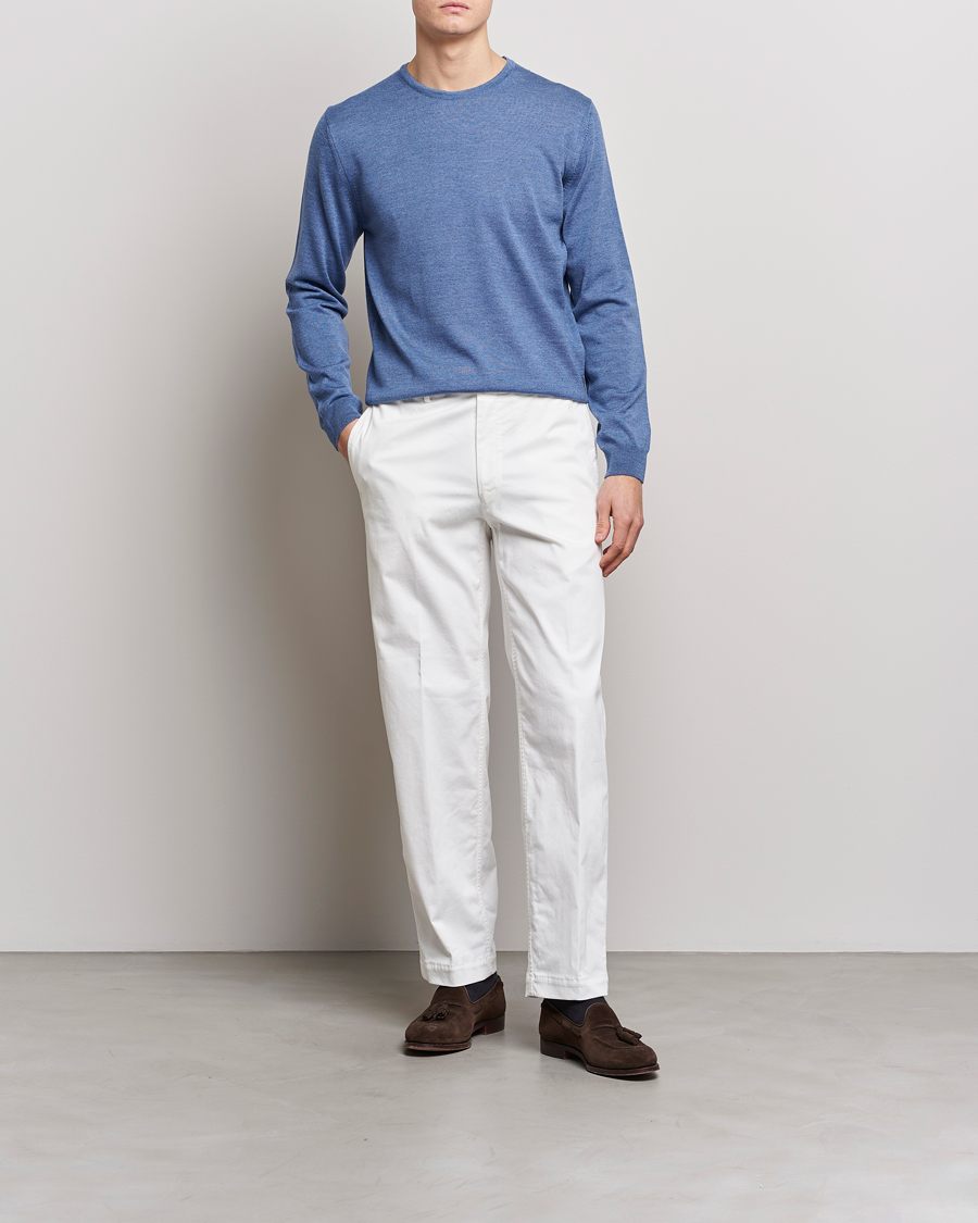 Herr | Tröjor | Stenströms | Merino Patch Crew Neck Light Blue/Blue