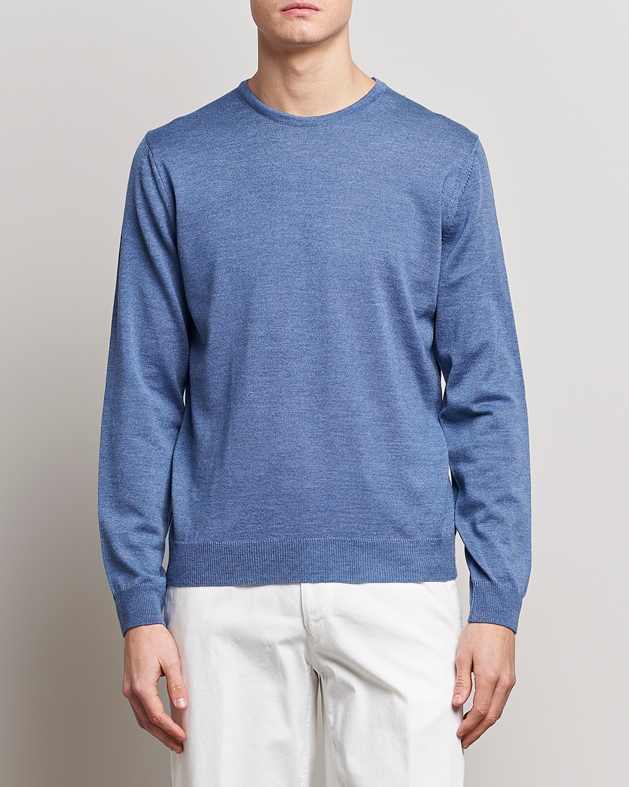 Herr | Pullover rundhals | Stenströms | Merino Patch Crew Neck Light Blue/Blue