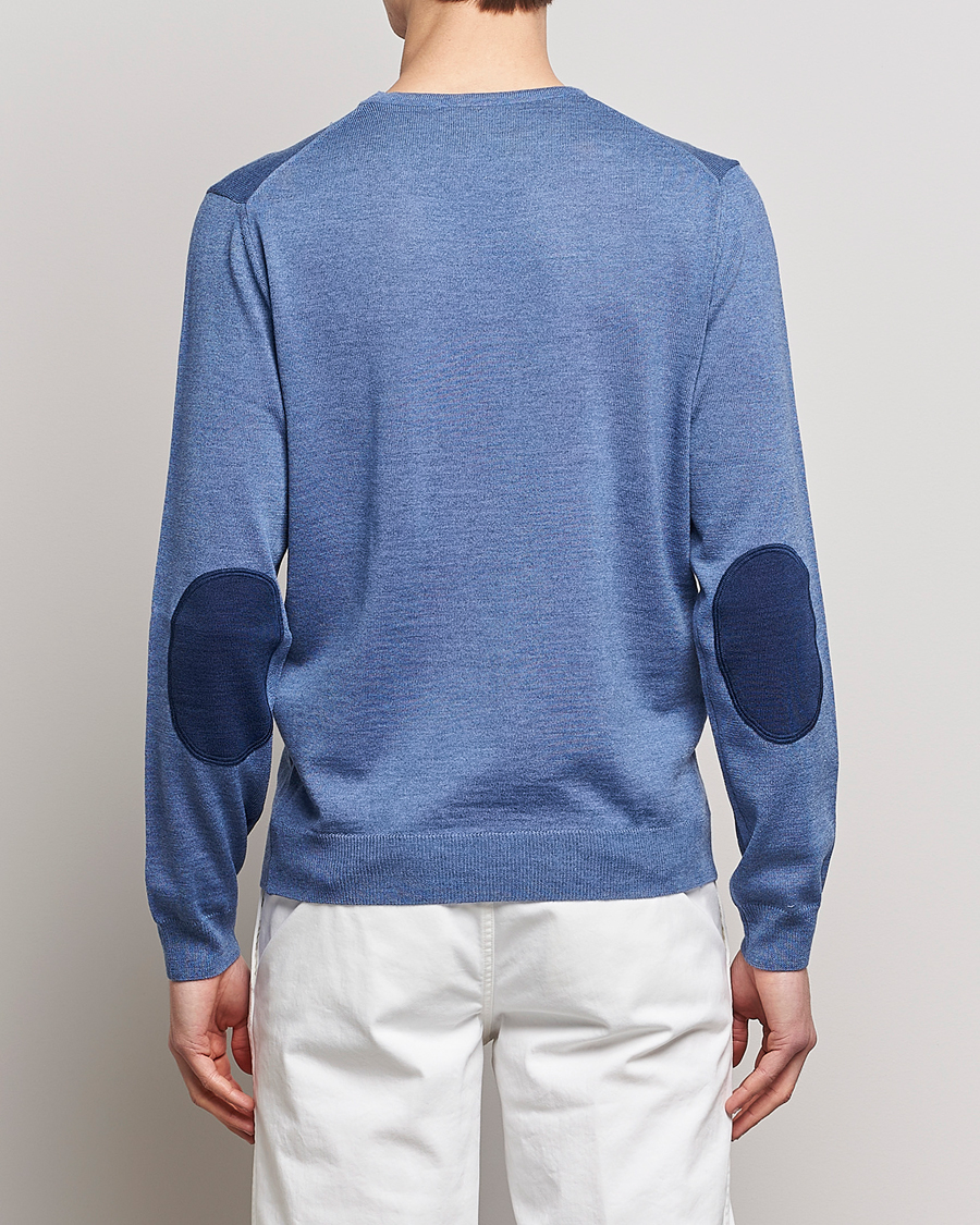 Herr | Tröjor | Stenströms | Merino Patch Crew Neck Light Blue/Blue