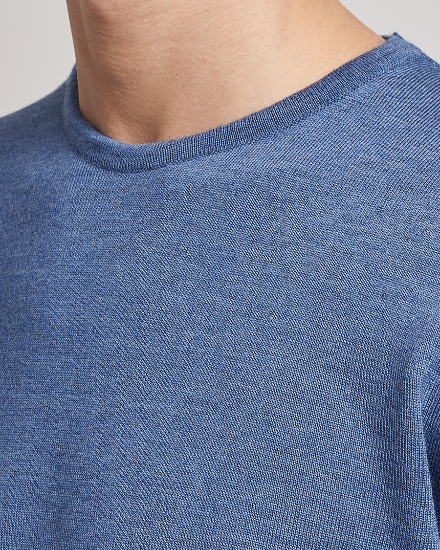 Herr | Tröjor | Stenströms | Merino Patch Crew Neck Light Blue/Blue
