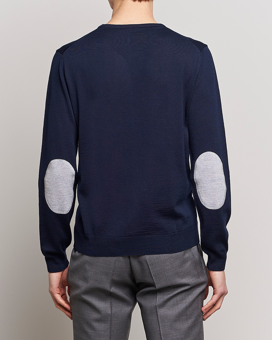 Herr | Pullover rundhals | Stenströms | Merino Patch Crew Neck Navy/Light Grey