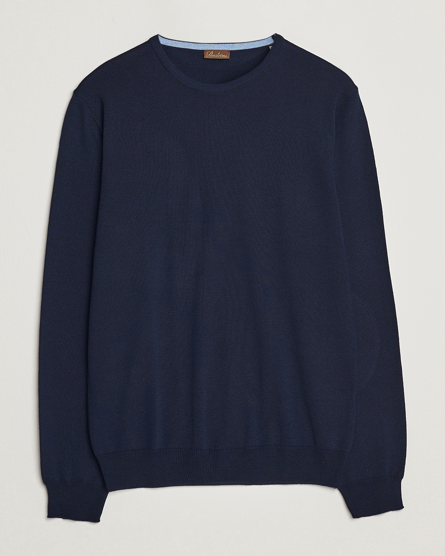Herr | Tröjor | Stenströms | Merino Patch Crew Neck Navy/Light Blue