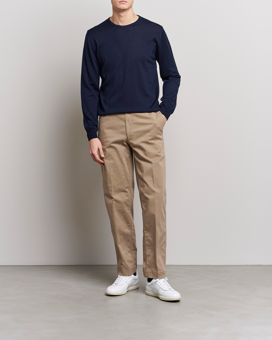 Herr | Tröjor | Stenströms | Merino Patch Crew Neck Navy/Light Blue