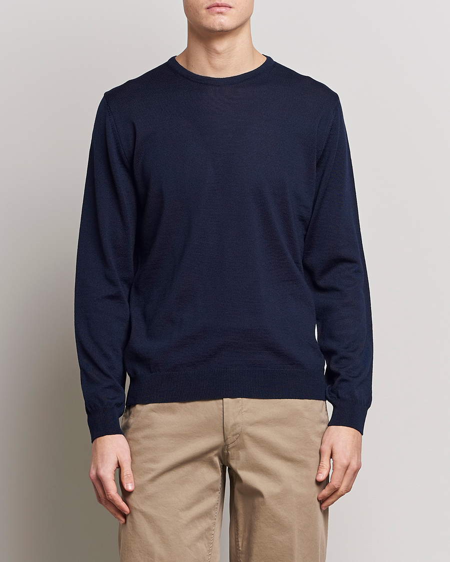 Herr | Stenströms | Stenströms | Merino Patch Crew Neck Navy/Light Blue