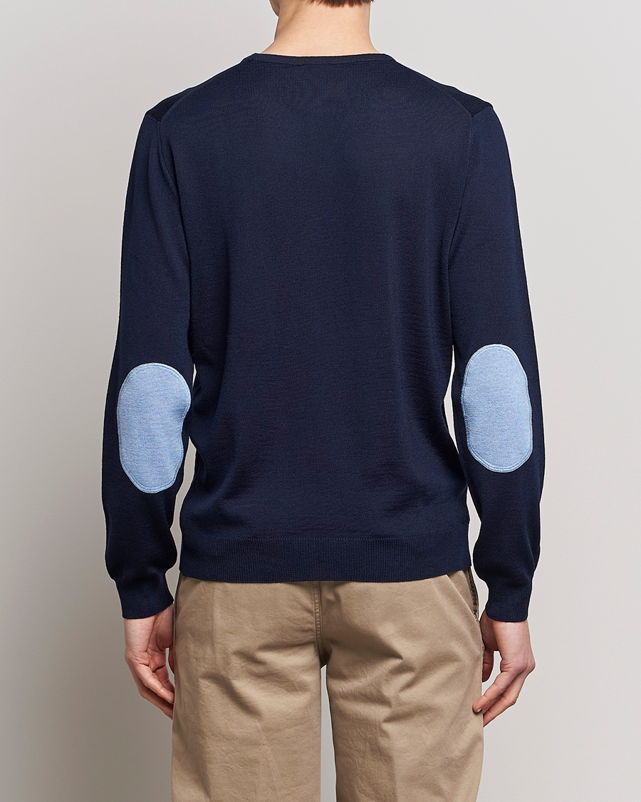 Herr | Tröjor | Stenströms | Merino Patch Crew Neck Navy/Light Blue