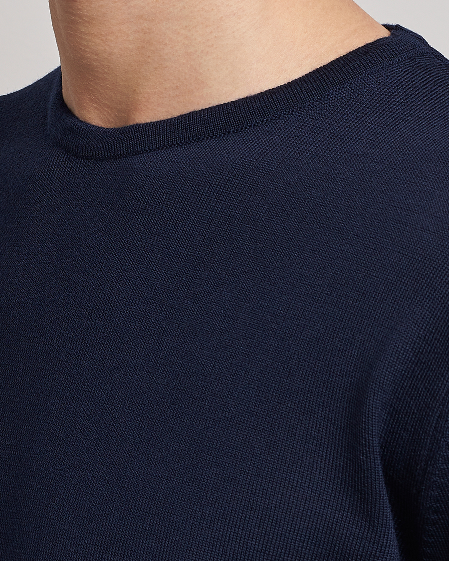 Herr | Tröjor | Stenströms | Merino Patch Crew Neck Navy/Light Blue