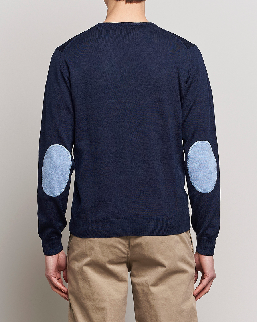 Herr |  | Stenströms | Merino Patch V-Neck Navy/Light Blue