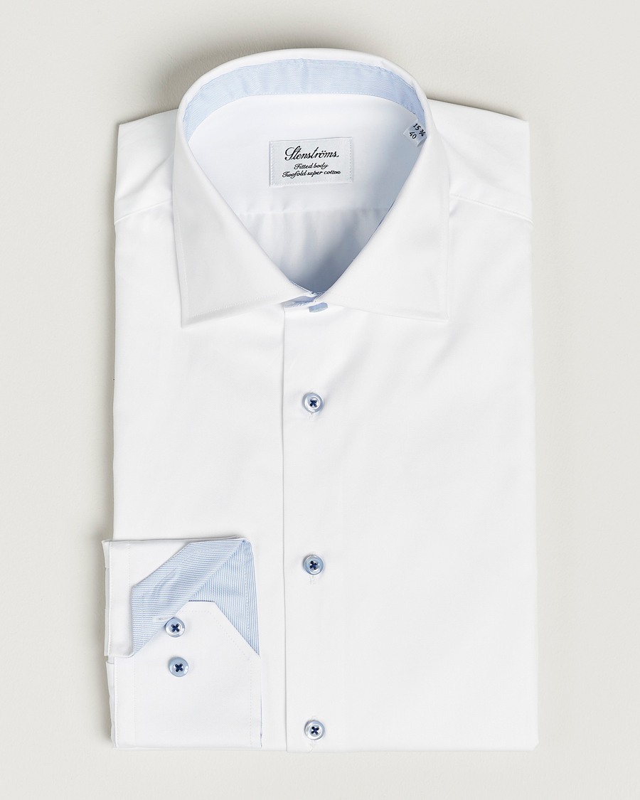 Herr | Skjortor | Stenströms | Fitted Body Contrast Cut Away Shirt White
