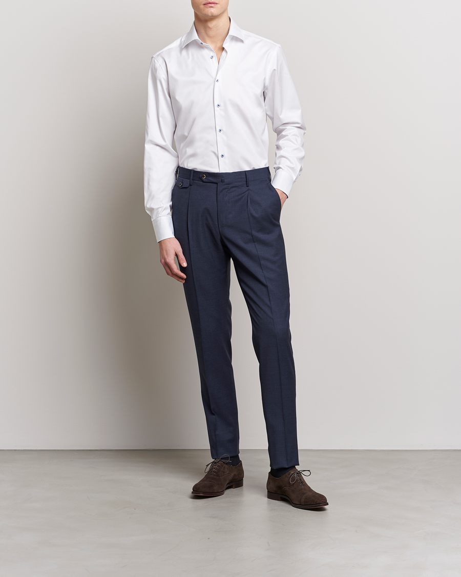 Herr | Formella | Stenströms | Fitted Body Contrast Cut Away Shirt White