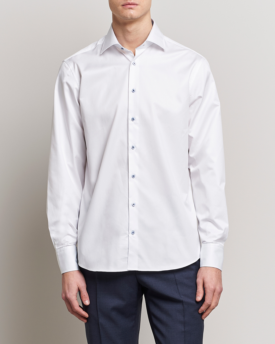 Herr | Businesskjortor | Stenströms | Fitted Body Contrast Cut Away Shirt White