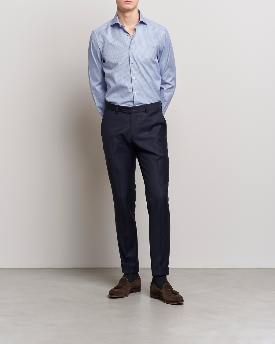 Herre |  | Stenströms | Slimline Small Check Cut Away Shirt Blue