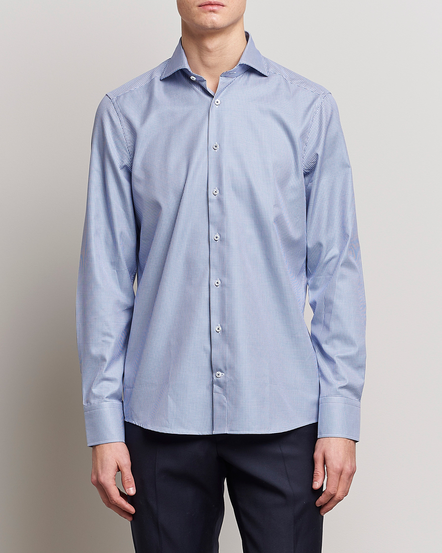 Herr |  | Stenströms | Slimline Small Check Cut Away Shirt Blue