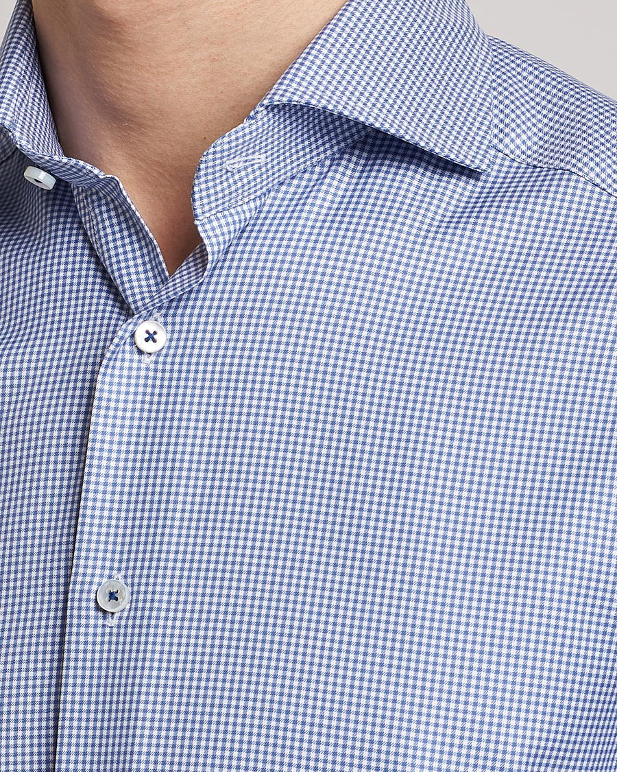 Herr | Skjortor | Stenströms | Slimline Small Check Cut Away Shirt Blue