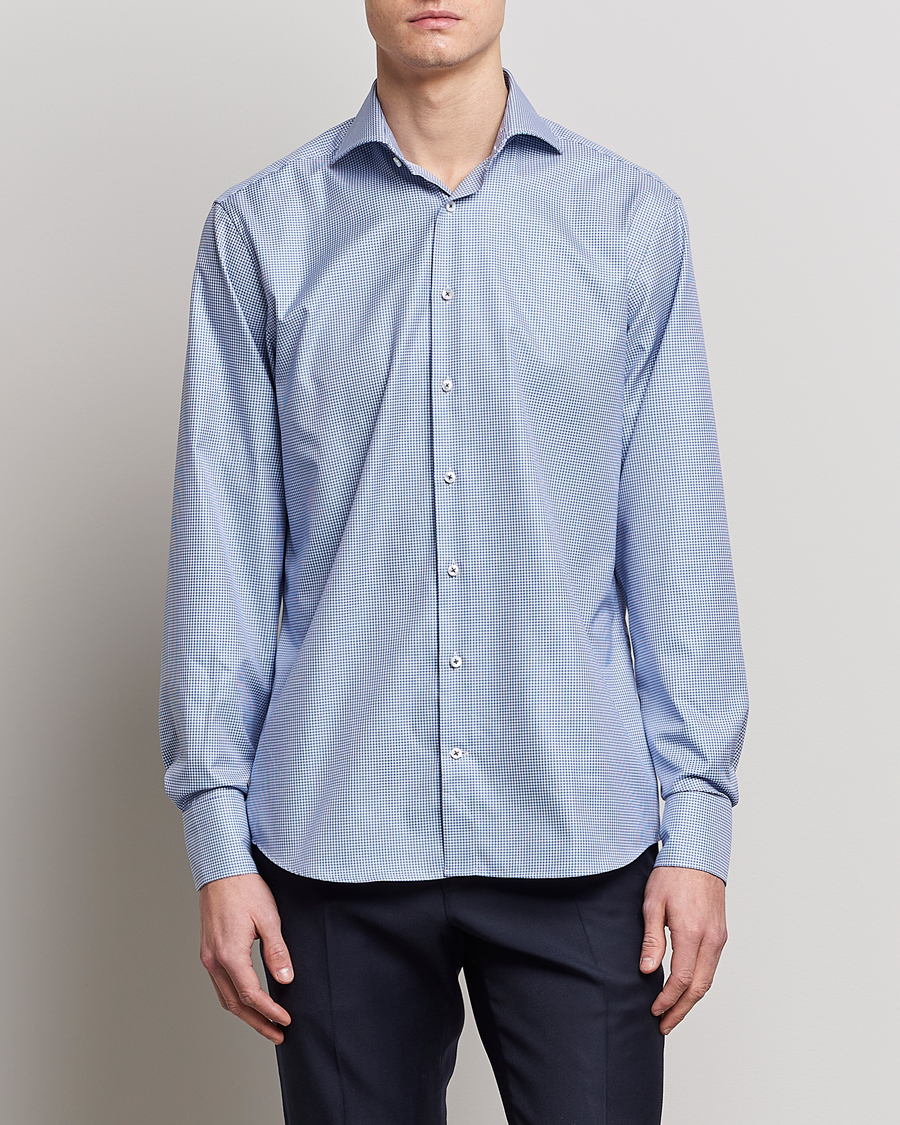 Herr | Formella | Stenströms | Fitted Body Small Check Cut Away Shirt Blue