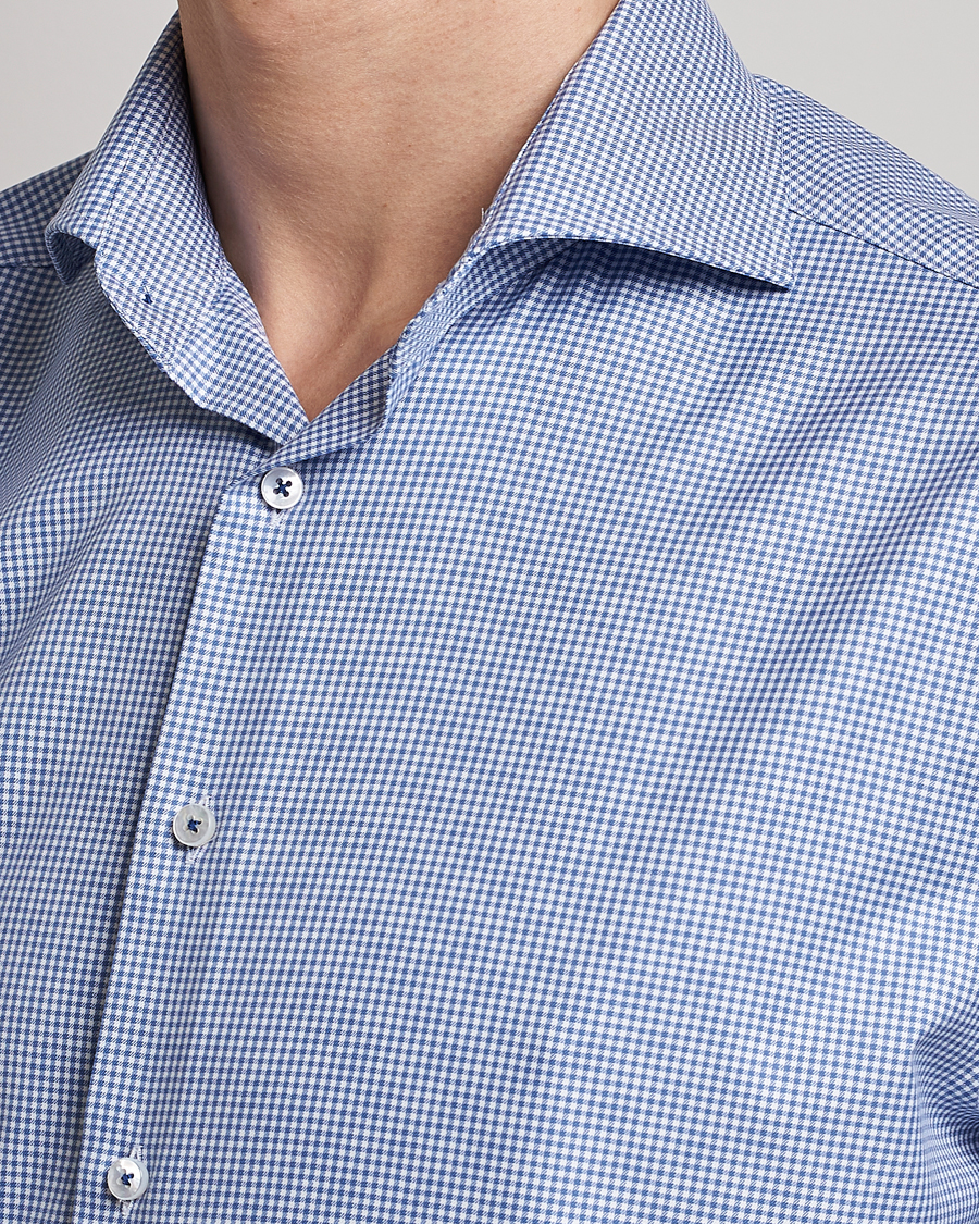Herr | Skjortor | Stenströms | Fitted Body Small Check Cut Away Shirt Blue
