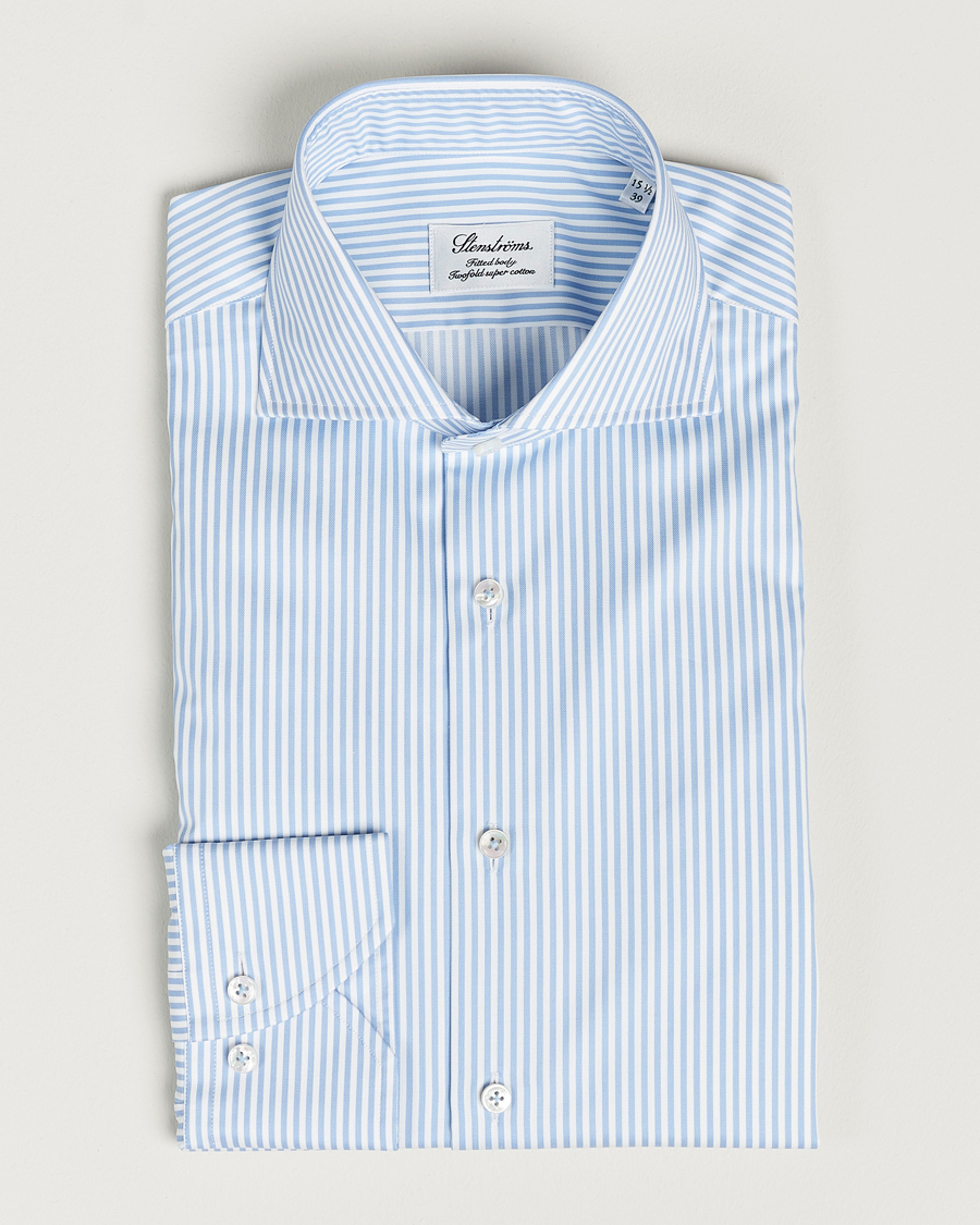 Herr |  | Stenströms | Fitted Body Striped Cut Away Shirt Blue/White