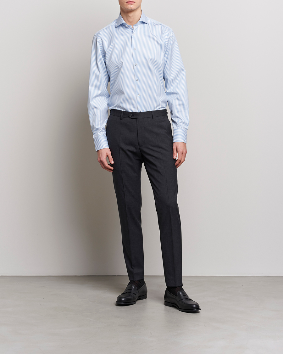 Herr | Business & Beyond | Stenströms | Fitted Body Striped Cut Away Shirt Blue/White