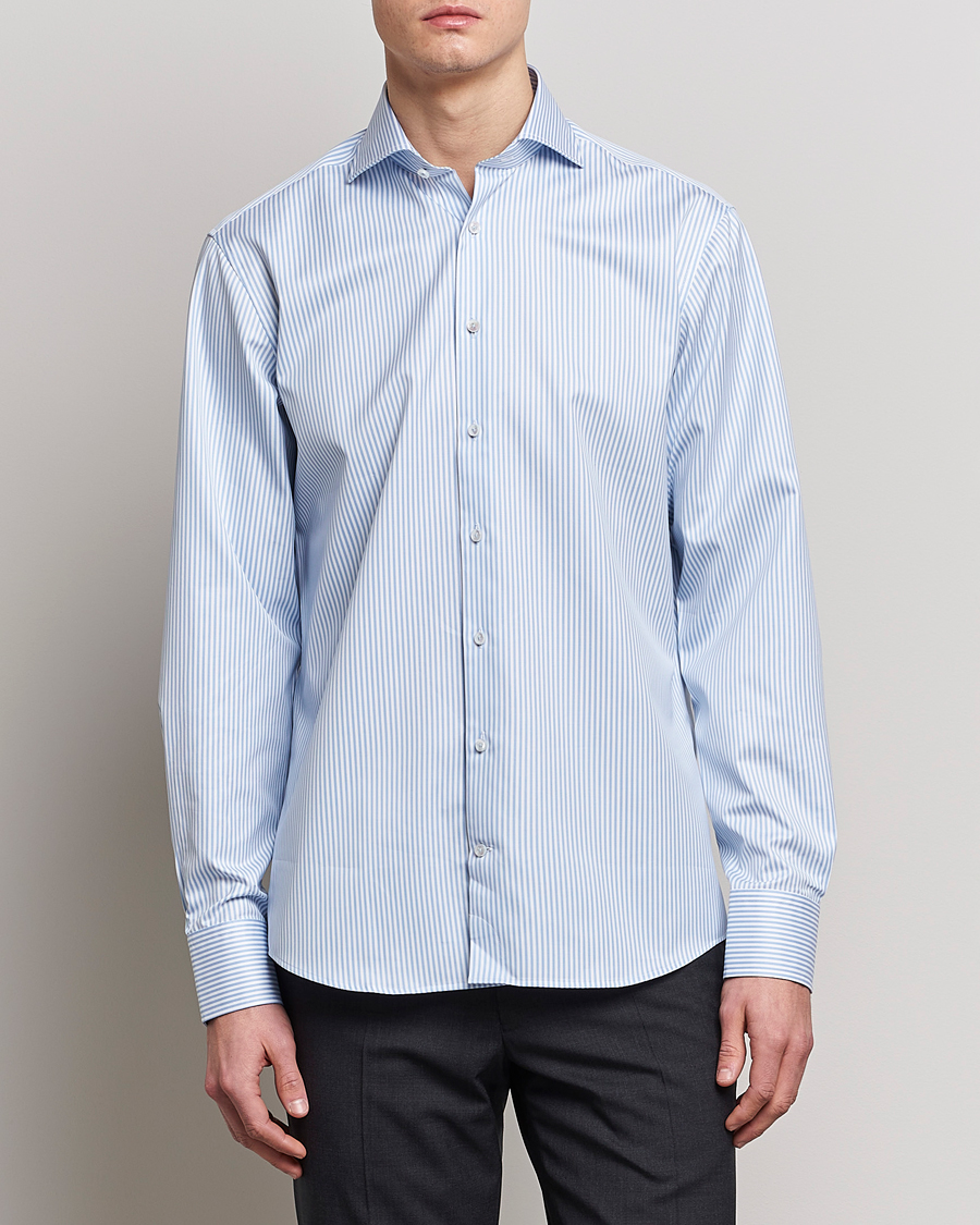 Herr | Business & Beyond | Stenströms | Fitted Body Striped Cut Away Shirt Blue/White