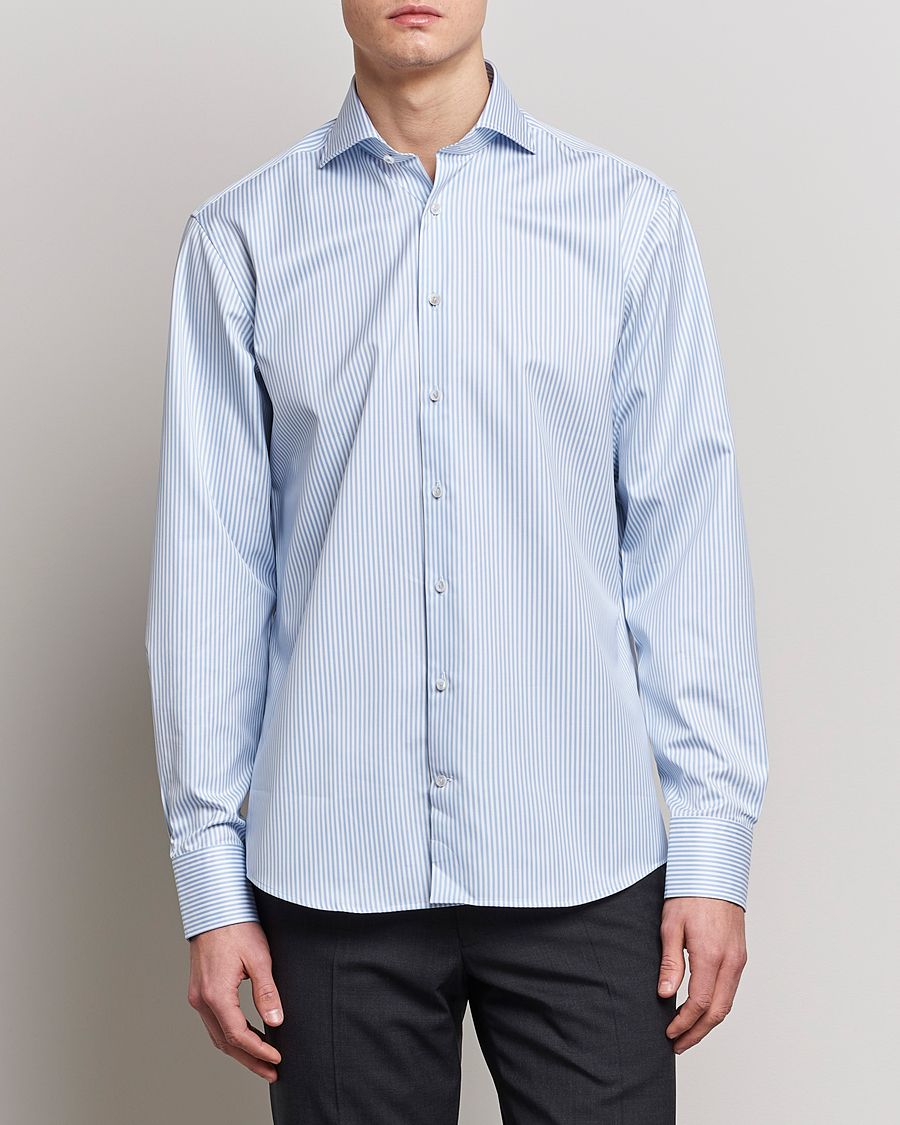 Herr |  | Stenströms | Fitted Body Striped Cut Away Shirt Blue/White