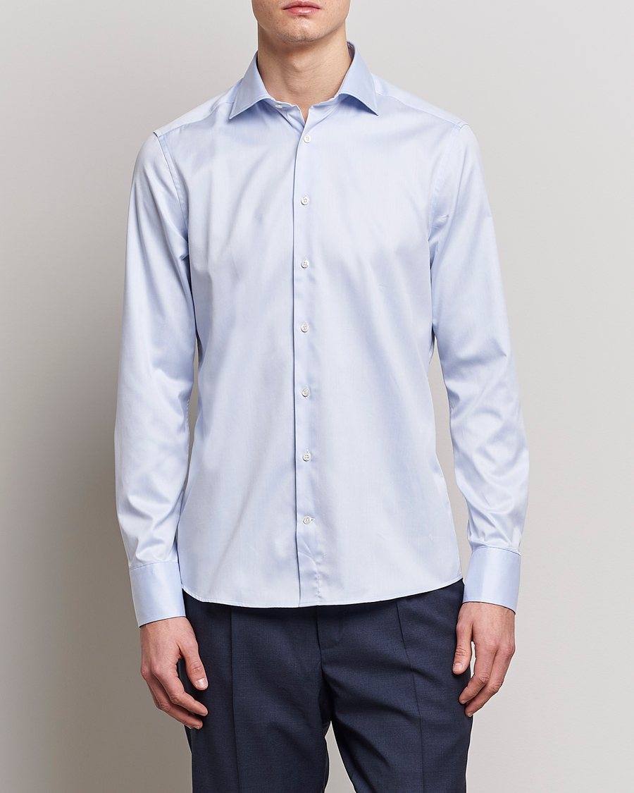 Herr |  | Stenströms | Slimline Twofold Stretch Shirt Light Blue