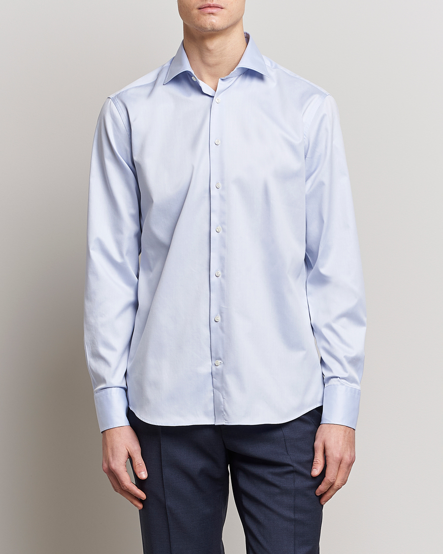 Herr | Mörk kostym | Stenströms | Fitted Body Twofold Stretch Shirt Light Blue