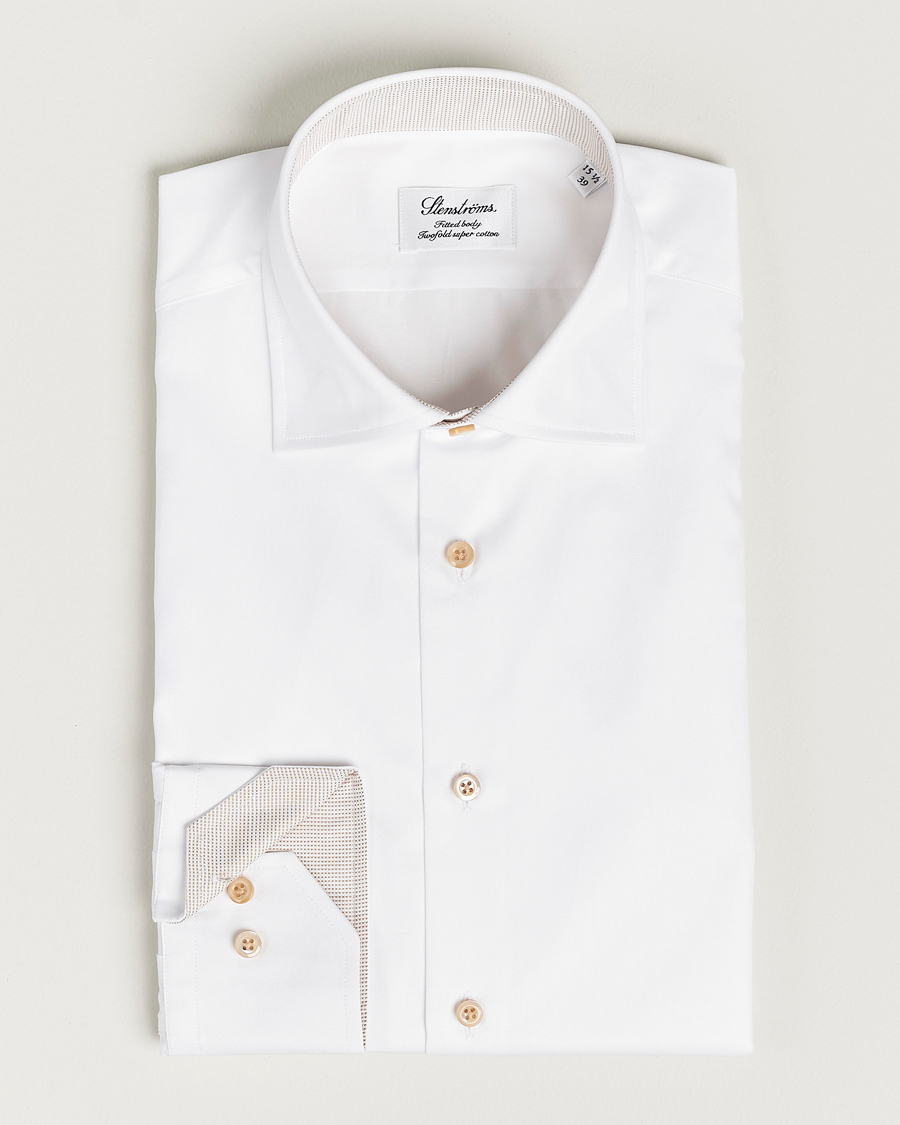 Herr |  | Stenströms | Slimline Contrast Cotton Shirt White