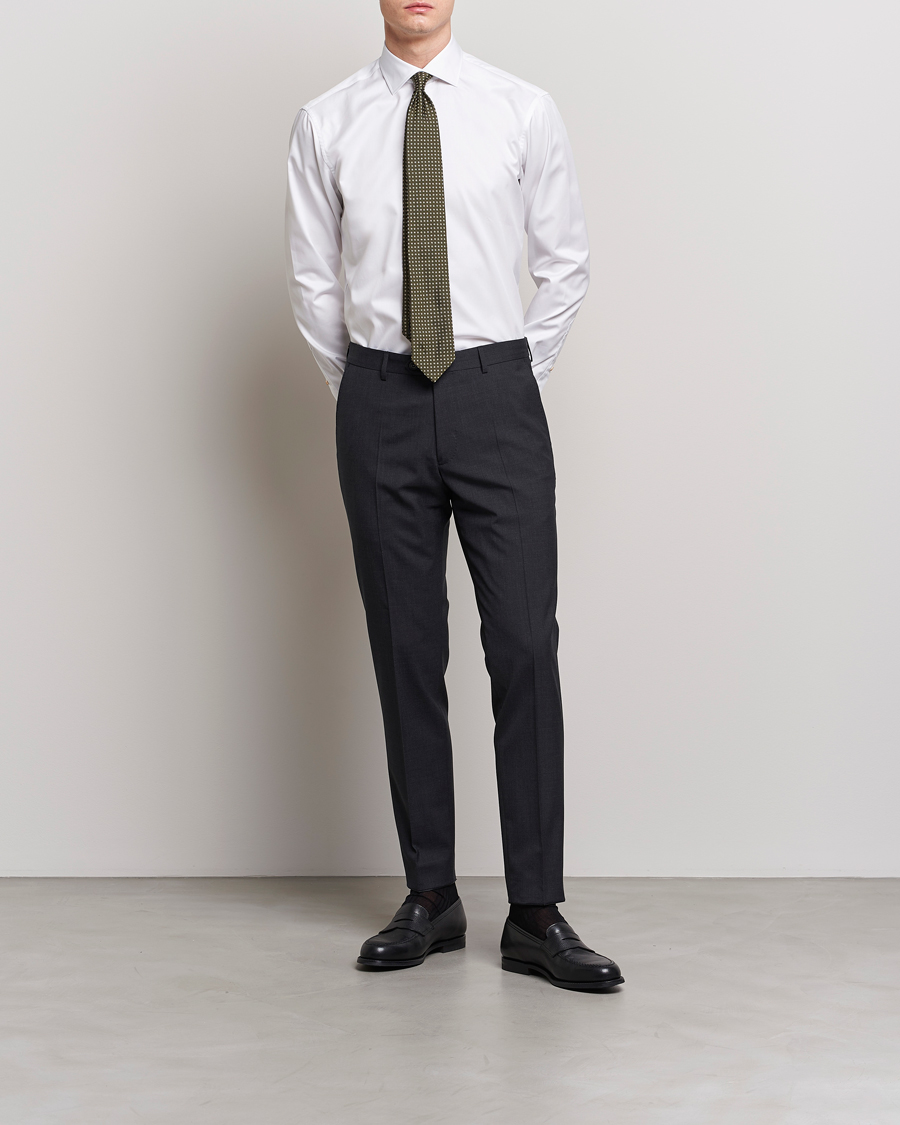Herr | Businesskjortor | Stenströms | Slimline Contrast Cotton Shirt White