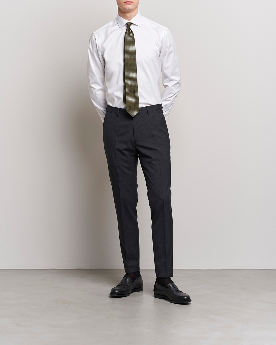 Herr | Skjortor | Stenströms | Slimline Contrast Cotton Shirt White