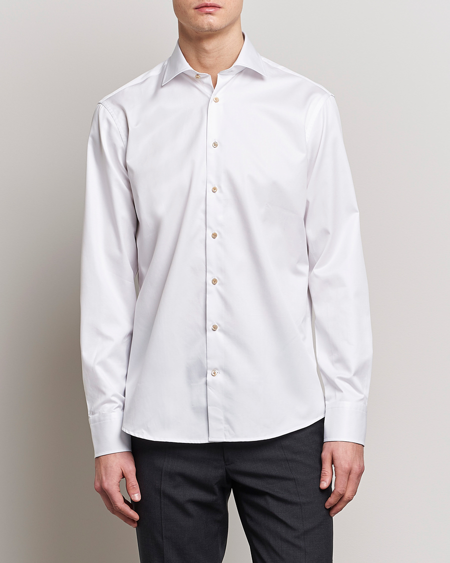 Herr | Businesskjortor | Stenströms | Slimline Contrast Cotton Shirt White