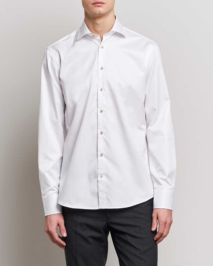 Herr | Formella | Stenströms | Slimline Contrast Cotton Shirt White