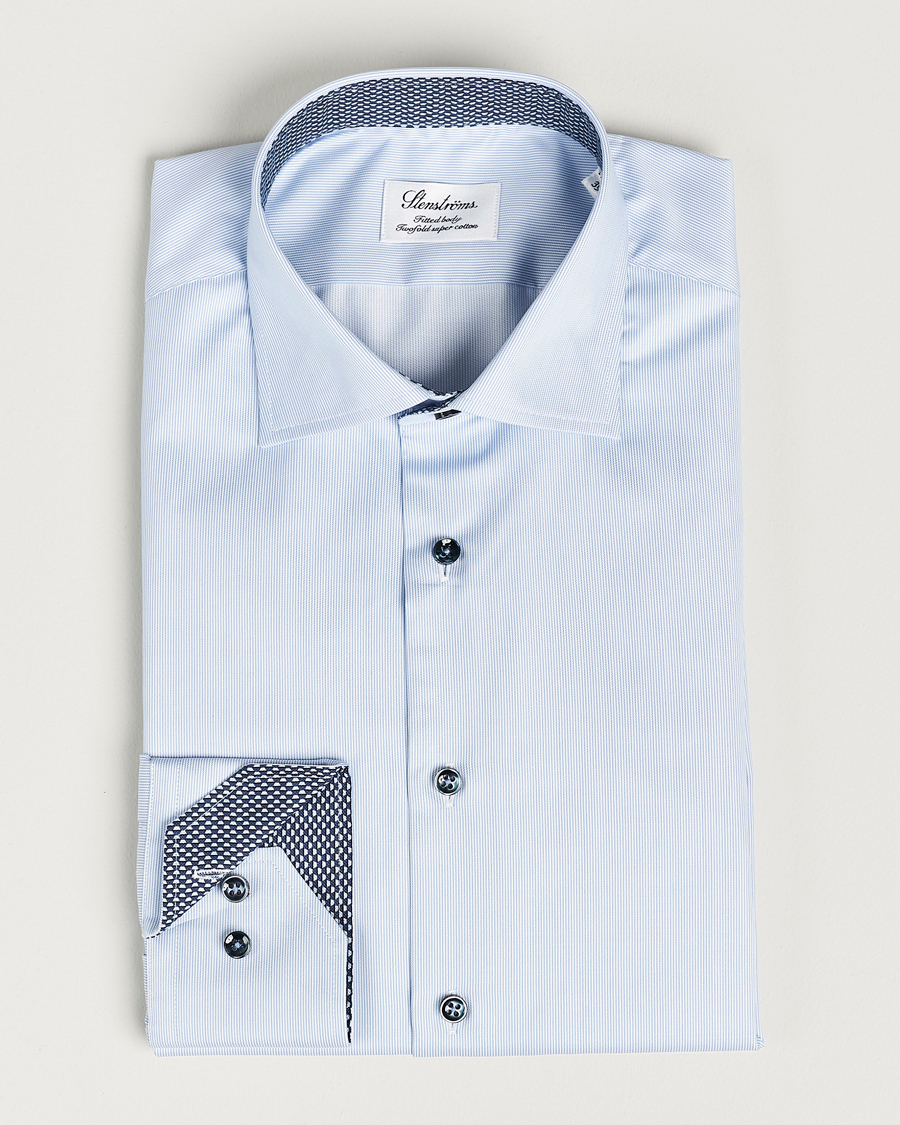 Herr | | Stenströms | Fitted Body Contrast Cotton Shirt White/Blue