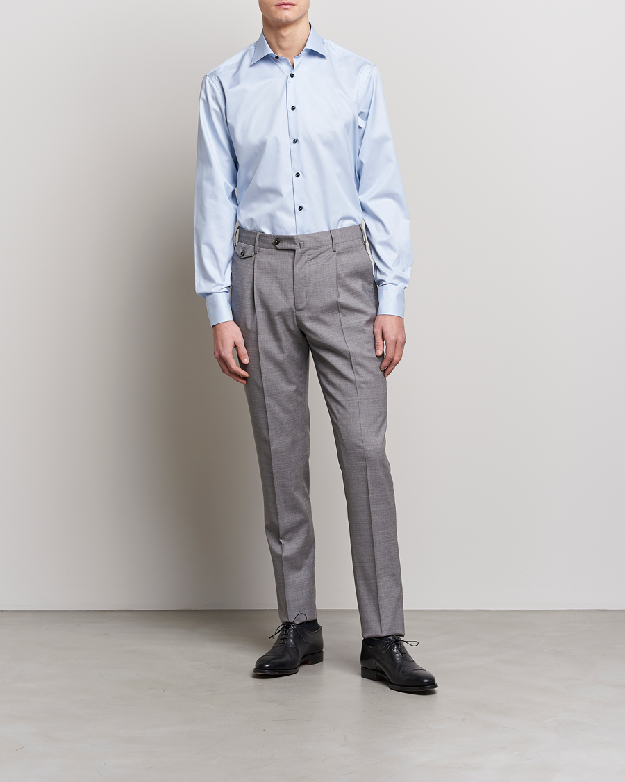 Herr | Skjortor | Stenströms | Fitted Body Contrast Cotton Shirt White/Blue