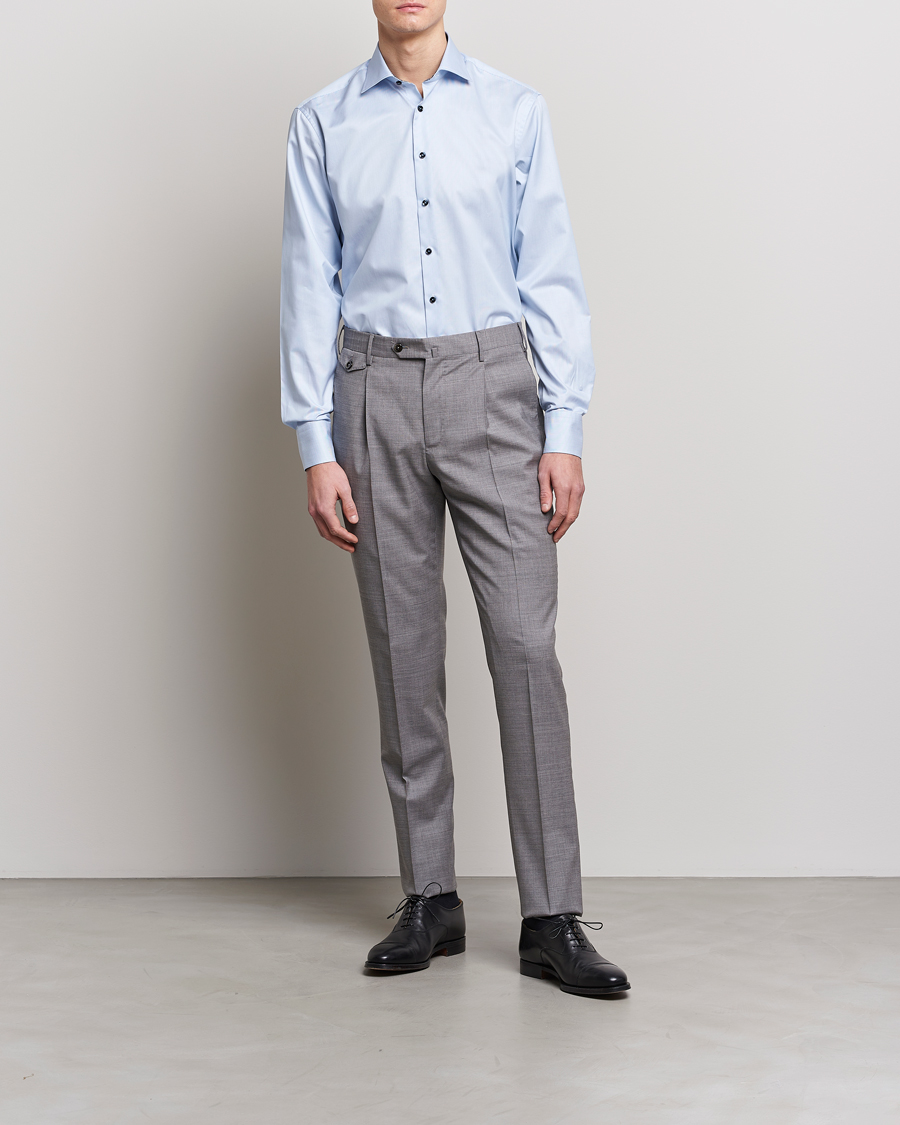 Herr | Businesskjortor | Stenströms | Fitted Body Contrast Cotton Shirt White/Blue