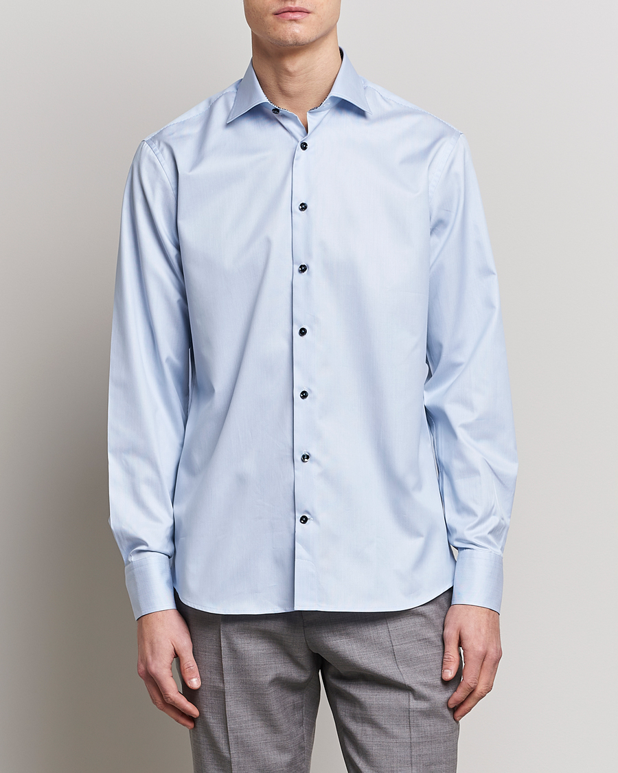 Herr | Businesskjortor | Stenströms | Fitted Body Contrast Cotton Shirt White/Blue
