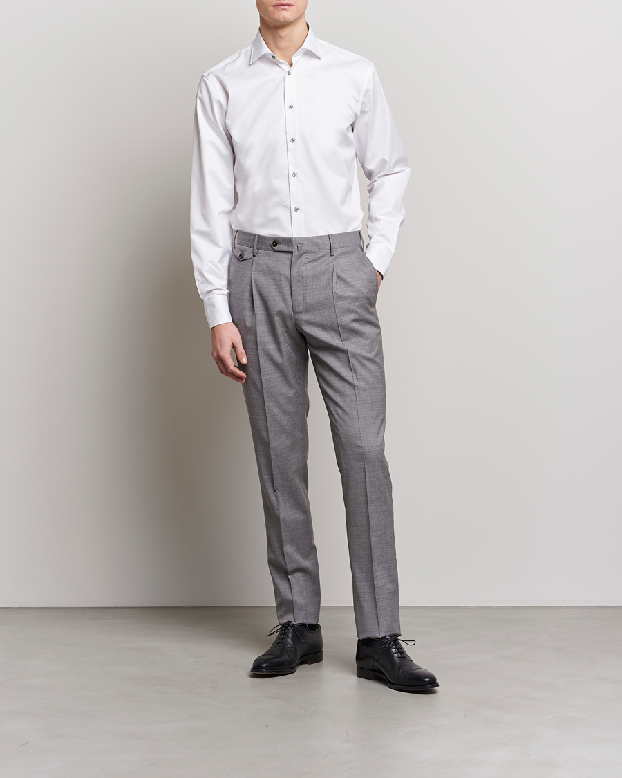 Herr | Businesskjortor | Stenströms | Fitted Body Contrast Cotton Twill Shirt White
