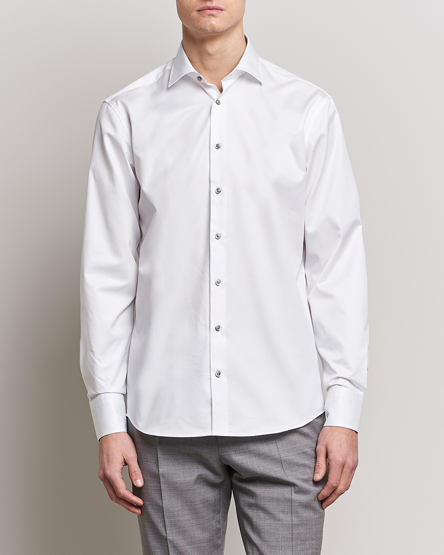 Herr | Businesskjortor | Stenströms | Fitted Body Contrast Cotton Twill Shirt White