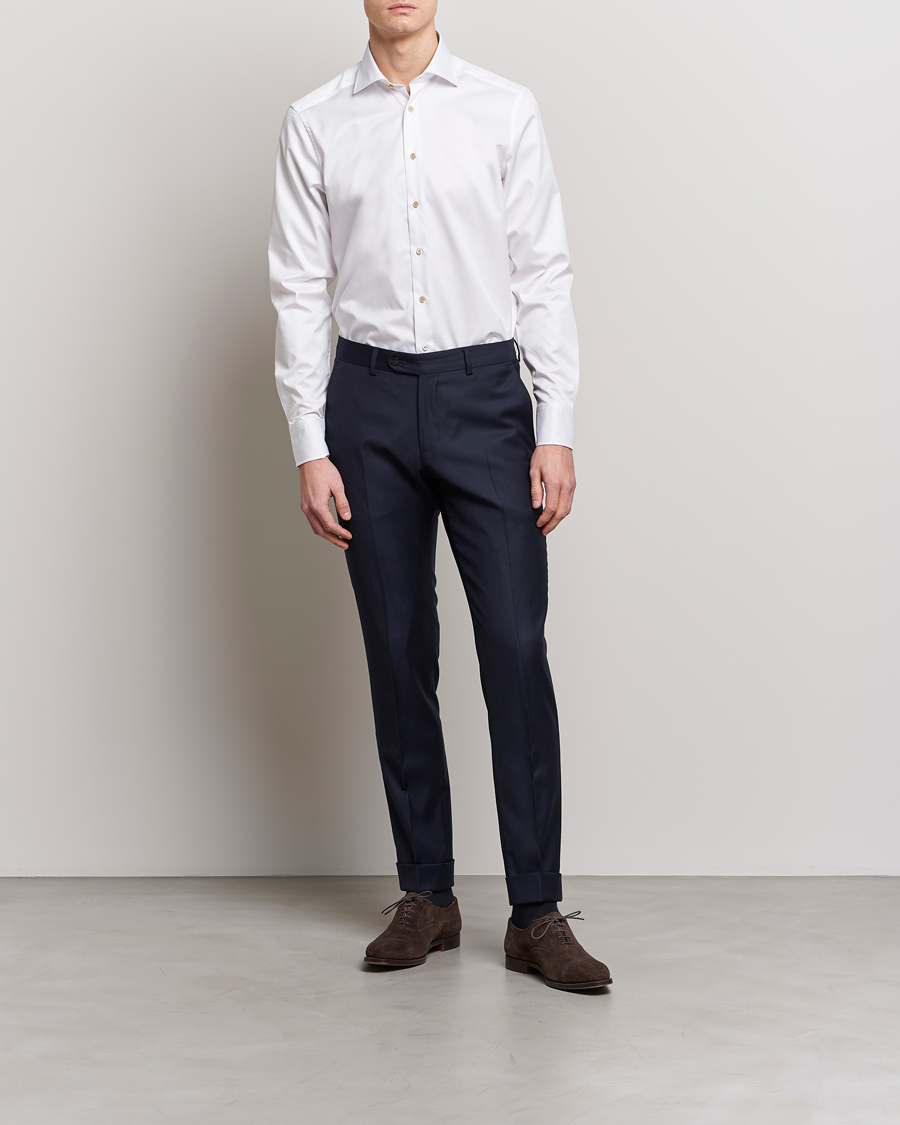 Herr | Mörk kostym | Stenströms | Fitted Body Contrast Cotton Shirt White