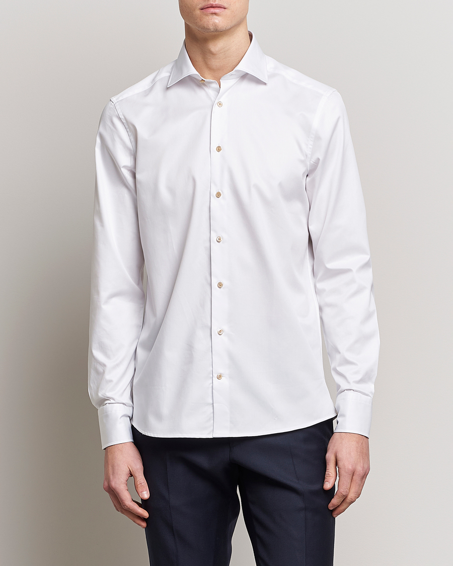 Herr | Mörk kostym | Stenströms | Fitted Body Contrast Cotton Shirt White