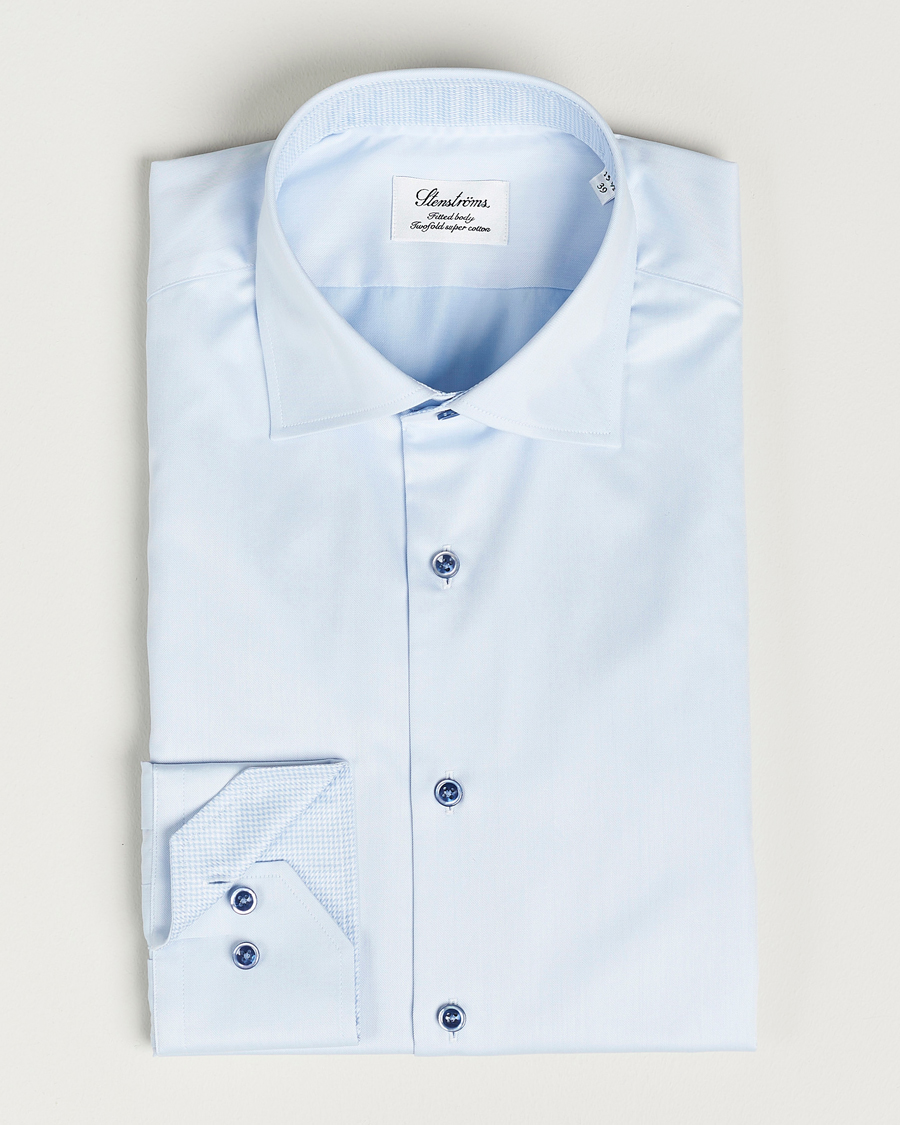 Herr |  | Stenströms | Fitted Body Contrast Twill Shirt Light Blue