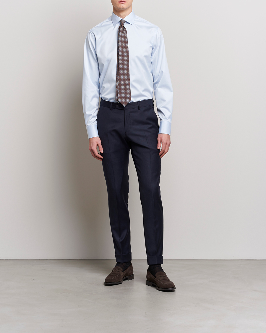 Herr | Business & Beyond | Stenströms | Fitted Body Contrast Twill Shirt Light Blue