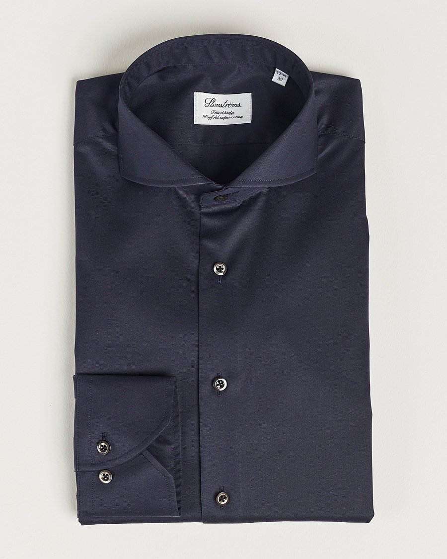 Herr |  | Stenströms | Fitted Body Extreme Cut Away Shirt Navy