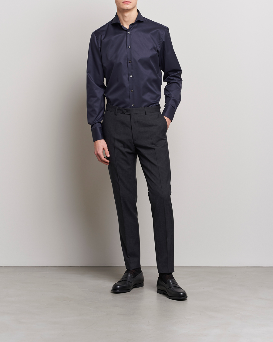 Herr | Businesskjortor | Stenströms | Fitted Body Extreme Cut Away Shirt Navy