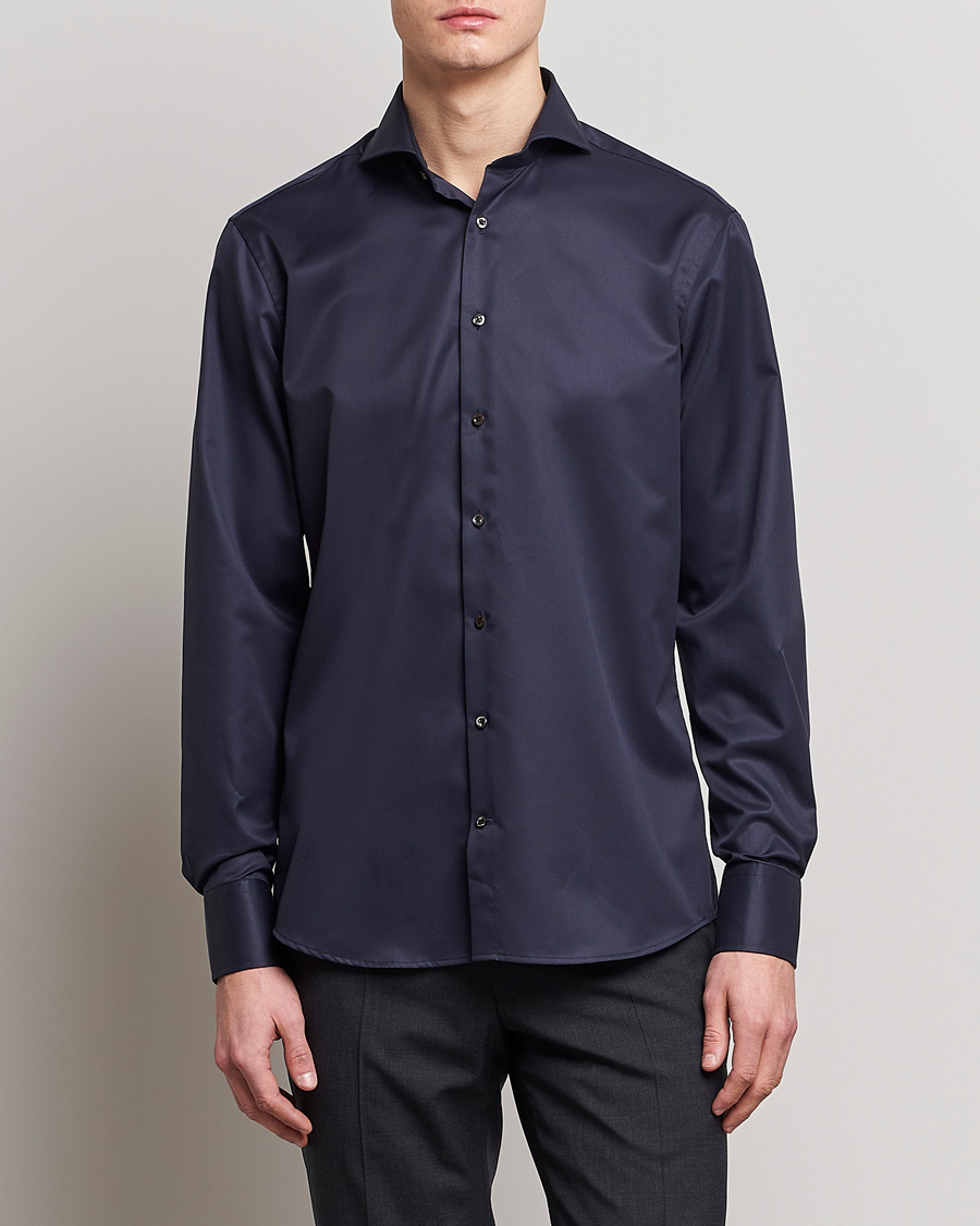 Herr |  | Stenströms | Fitted Body Extreme Cut Away Shirt Navy