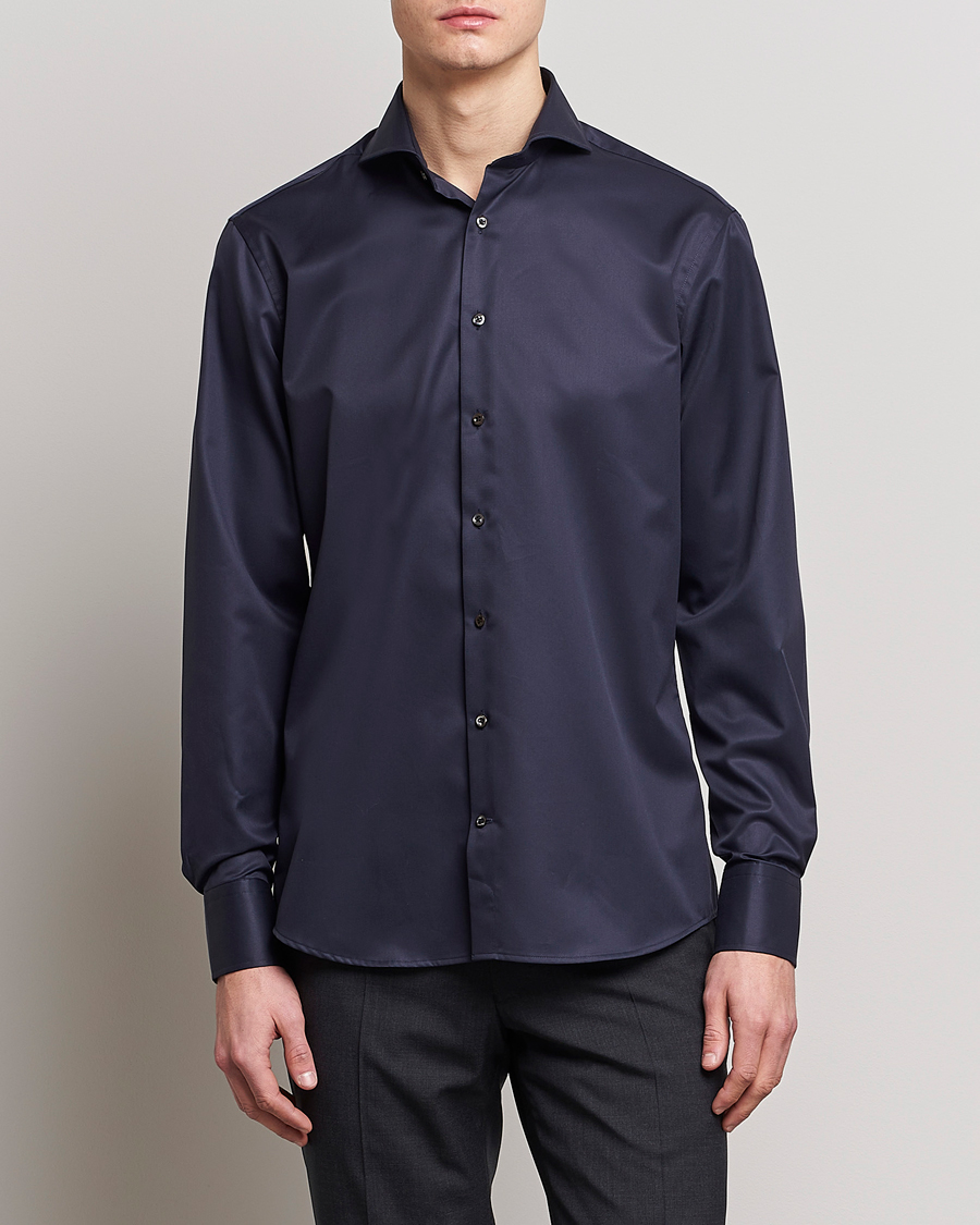 Herr | Businesskjortor | Stenströms | Fitted Body Extreme Cut Away Shirt Navy