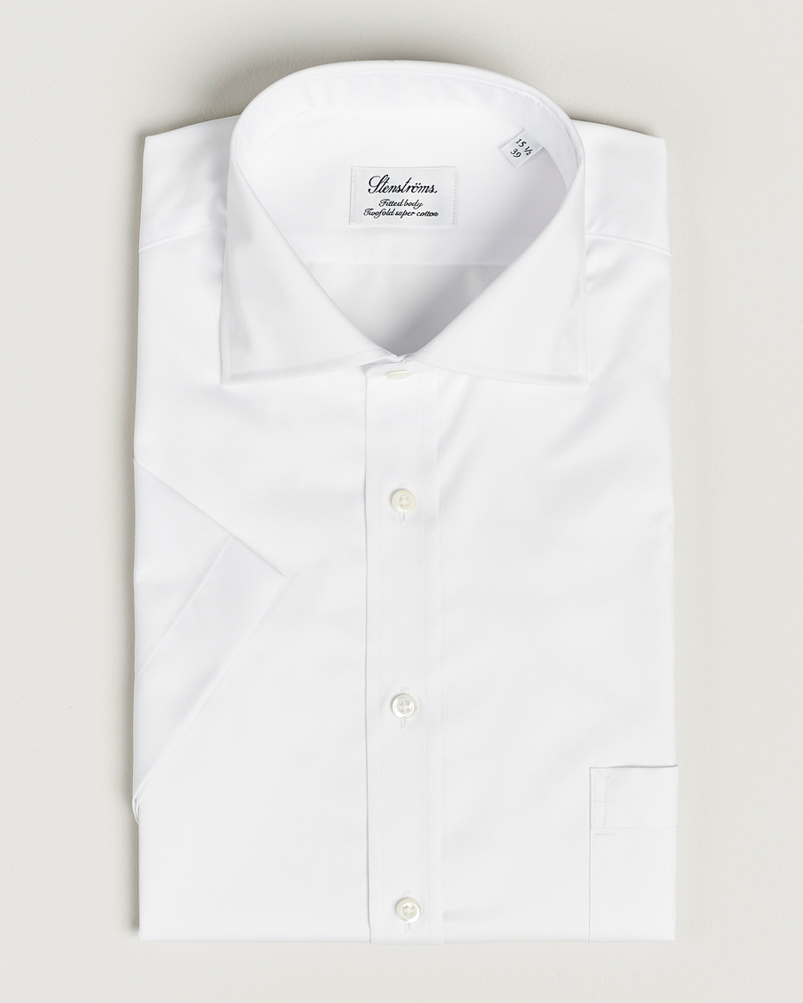 Herr | Skjortor | Stenströms | Fitted Body Short Sleeve Twill Shirt White