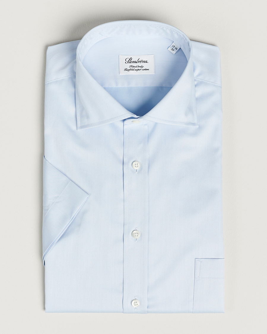Herr | Skjortor | Stenströms | Fitted Body Short Sleeve Twill Shirt Light Blue