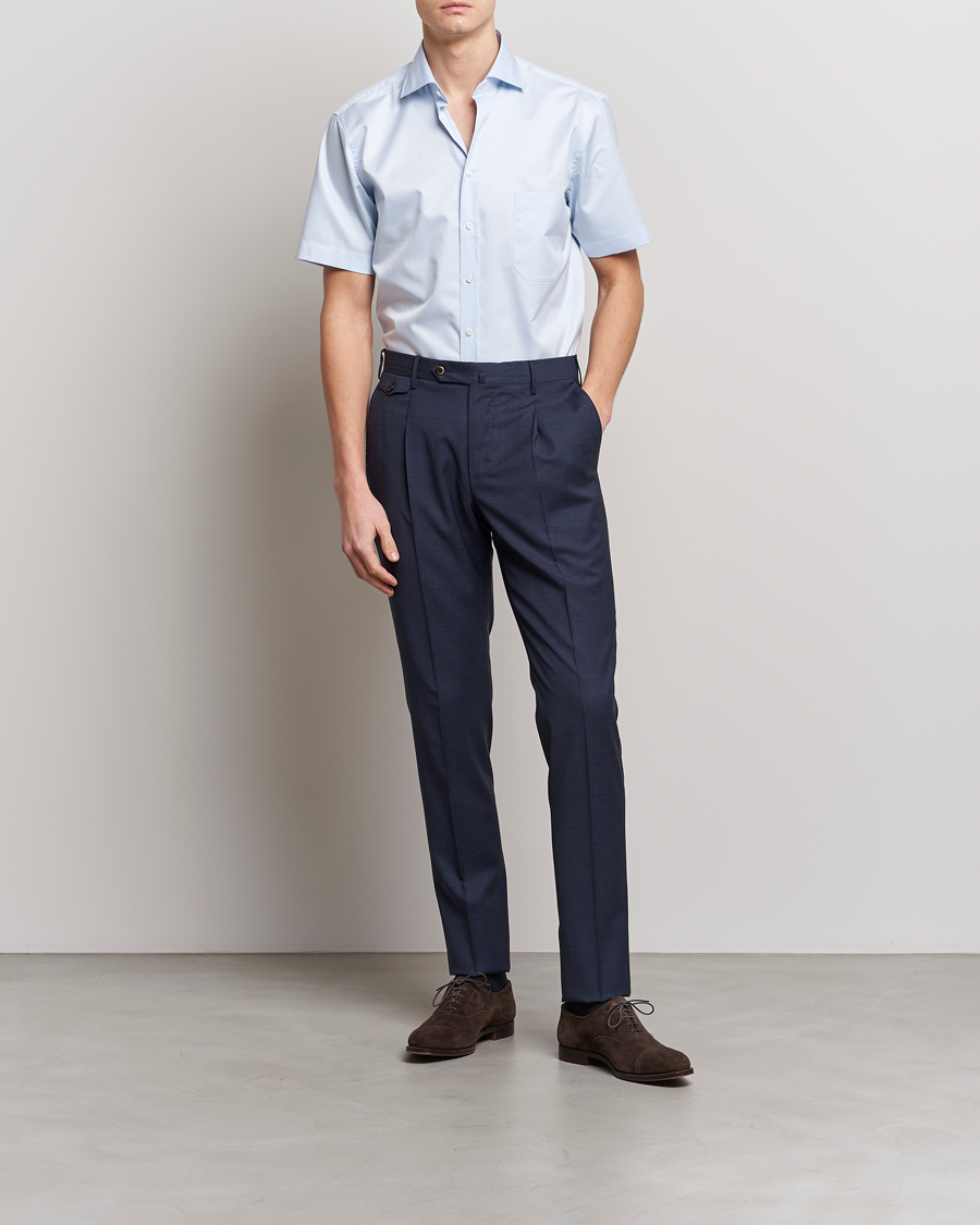 Herr | Skjortor | Stenströms | Fitted Body Short Sleeve Twill Shirt Light Blue
