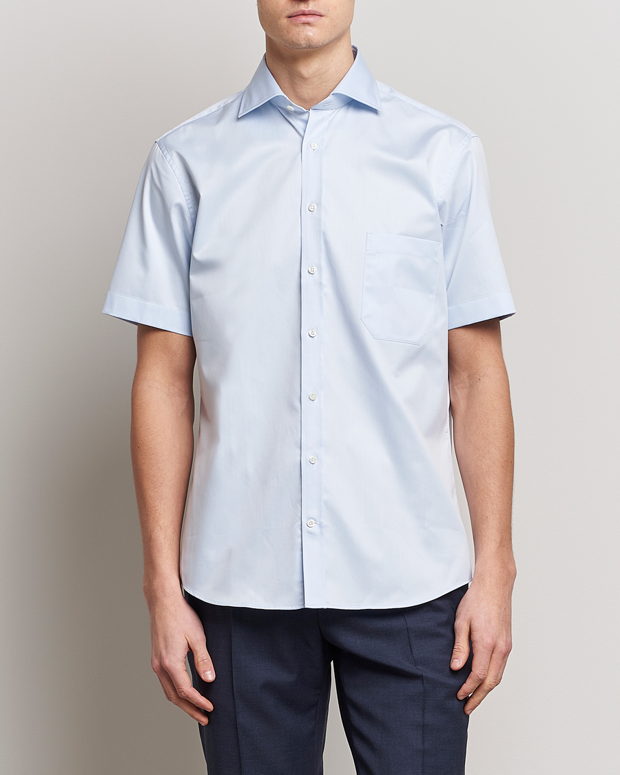 Herr |  | Stenströms | Fitted Body Short Sleeve Twill Shirt Light Blue