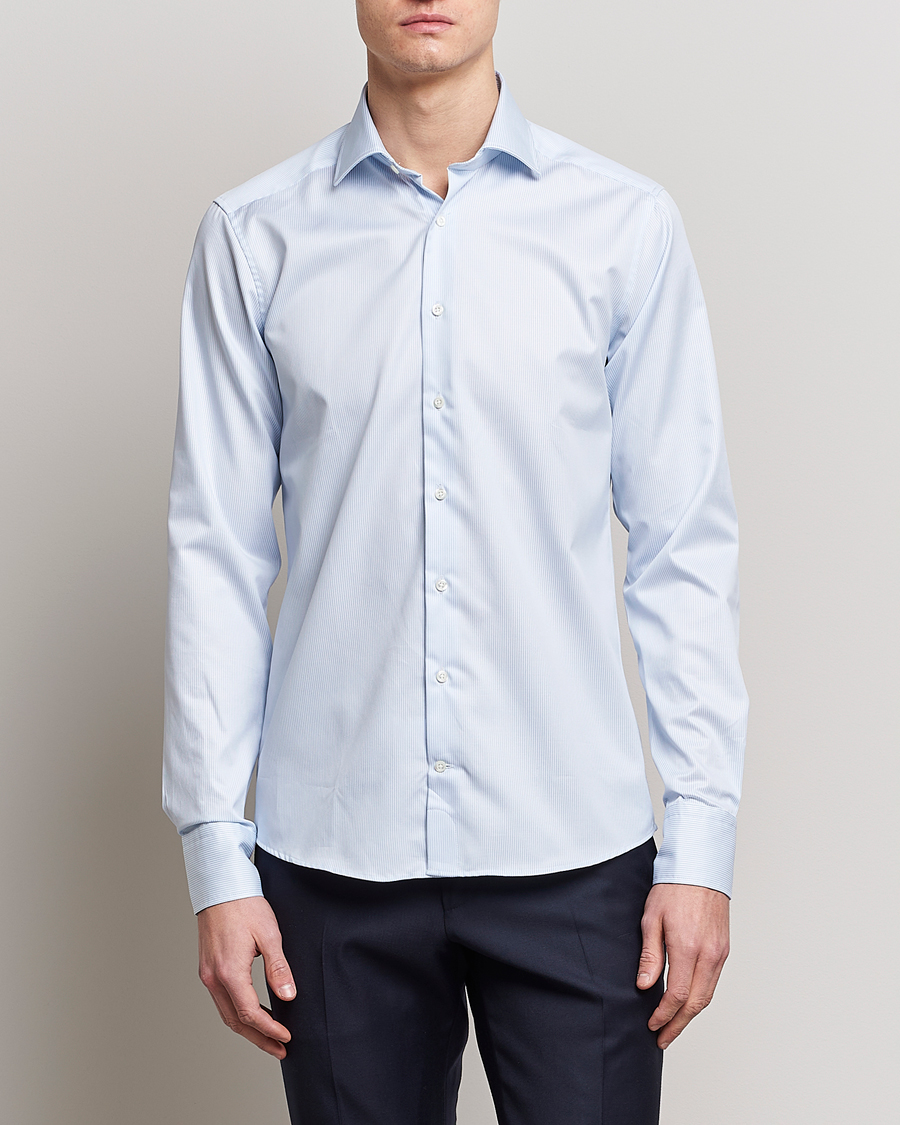 Herr | Stenströms | Stenströms | Superslim Cotton Twill Striped Shirt Blue/White